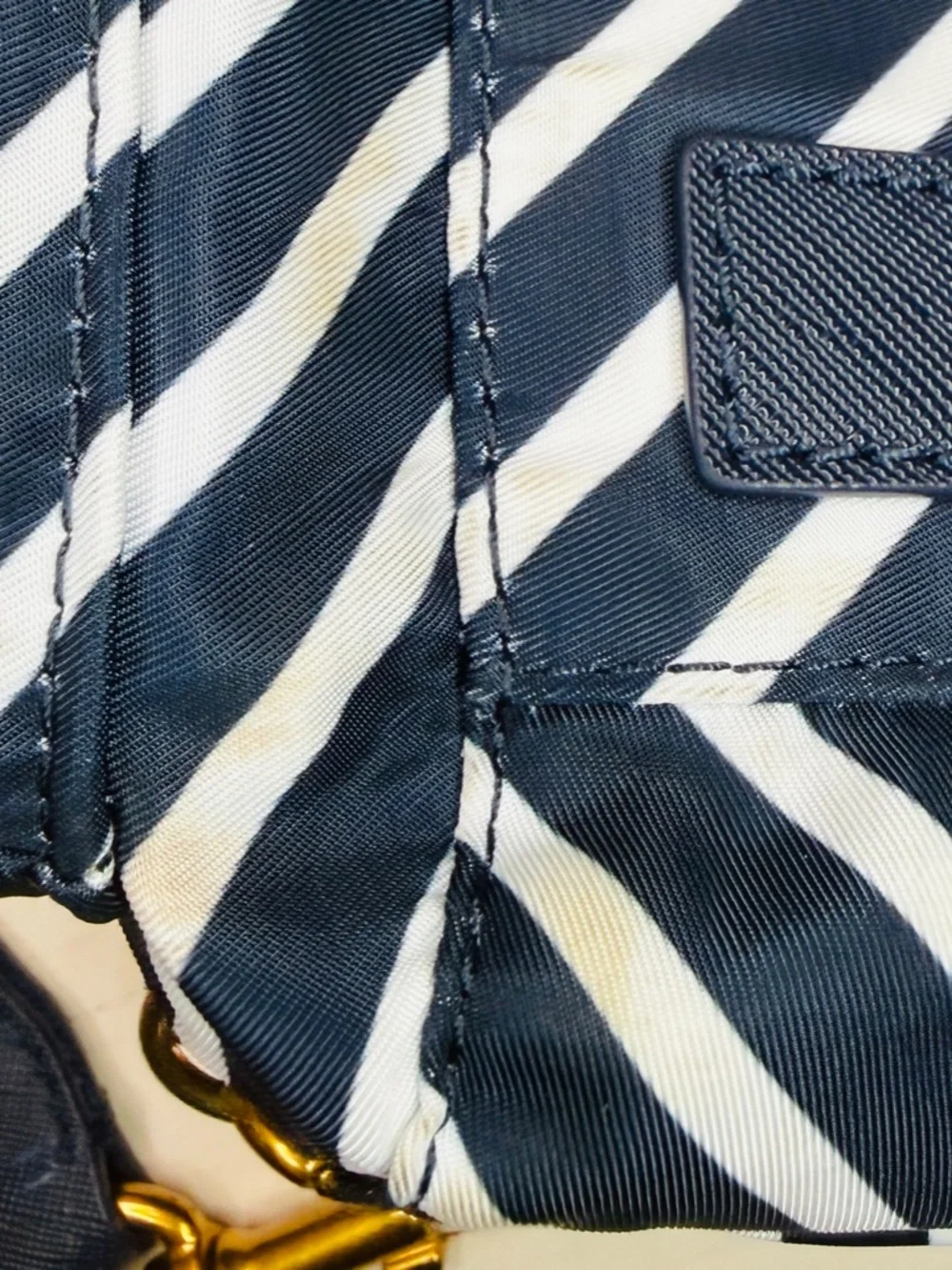 Tory Burch Navy and White Striped Crossbody Bag